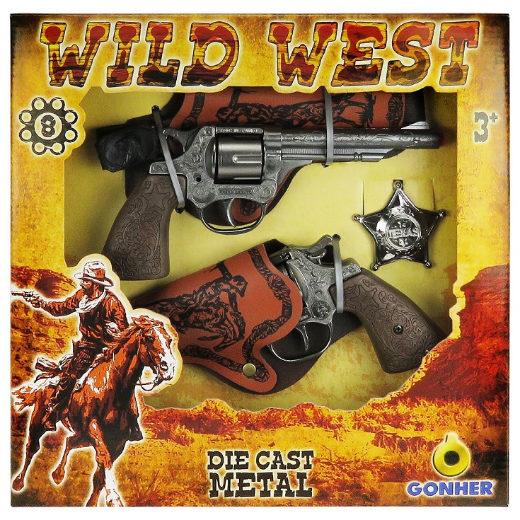 Игровой набор Ковбойский: 2 револьвера на 8 пистонов, 2 кобуры и значок шерифа  